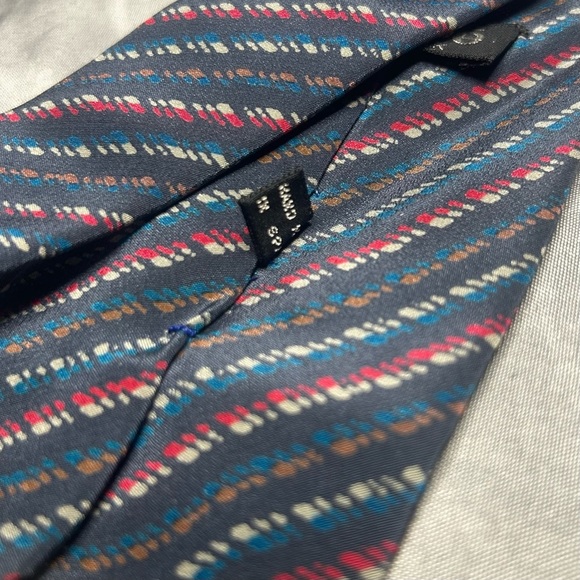 Men’s Chloé Vintage Vtg 90s Blue Red White Striped Silk Spain Designer Tie - Picture 3 of 4
